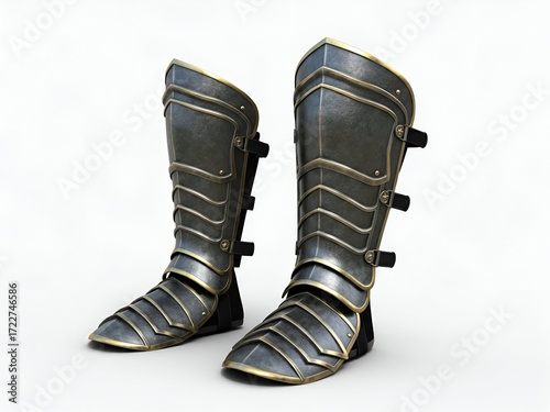 Pair of Armored Shin Guards Detailed Render on White Background