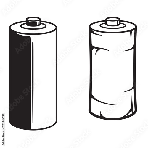 Simple black and white illustration of two aa battery cell icons showing power concepts