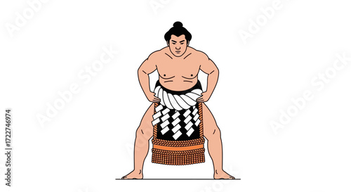 Illustration of a Sumo Wrestler in a Ready Stance. A powerful image depicting the traditional Japanese sport