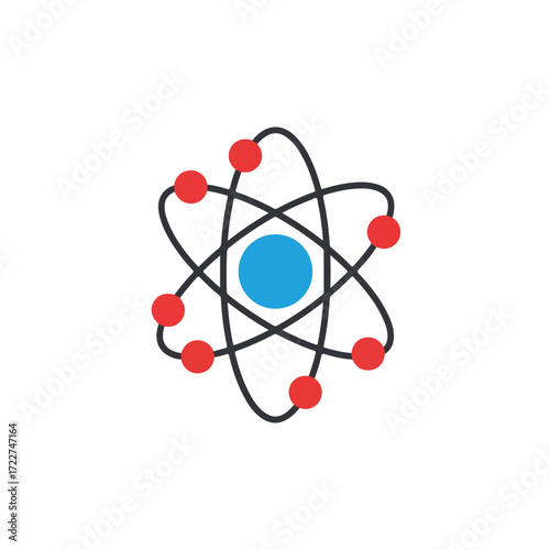 Simplified colorful model of an atom structure diagram. Perfect for science presentations, educational material, and chemistryrelated design projects.