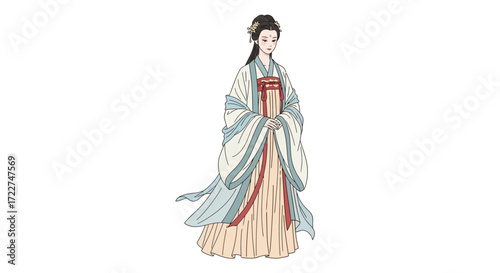 Elegant Chinese Woman in Traditional Hanfu Attire, Capturing the Grace and Beauty of Ancient China