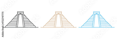 Pyramid icon set vector on white background. maya, mexico, yucatan, ancient, ruin, landmark, travel, tourism, culture, history, archaeology, symbol.