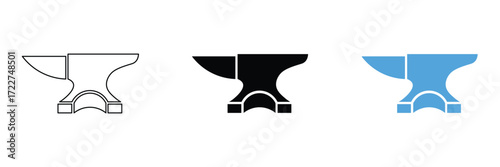 Blacksmith icon set vector on white background. equipment, industry, iron, work, hammer, steel, symbol.