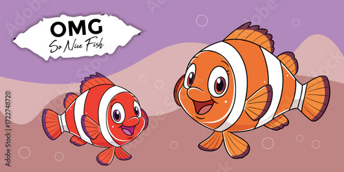 Set of fish with silhouettes vector nice background