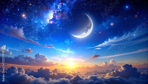 Celestial sunrise over clouds