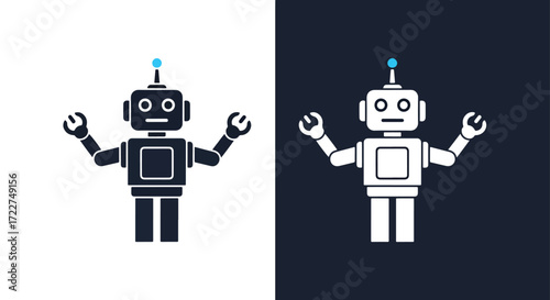 Retro robot icon set showing classic toy design in two color schemes for digital projects