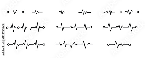 Heartbeat line icon set vector on white  background. pulse, line, health, medical, cardiology, rhythm, wave, signal, monitor, ecg, ekg, diagnostic, medicine, symbol.