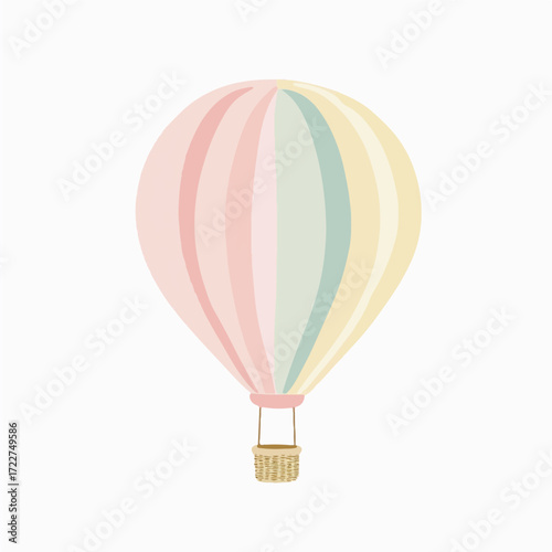Colorful pastel hot air balloon floating in the sky ready for adventure and travel.