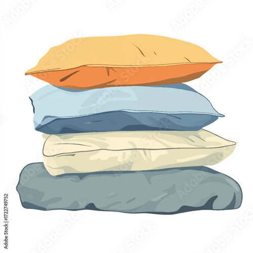Colorful stack of four soft comfortable pillows illustration.