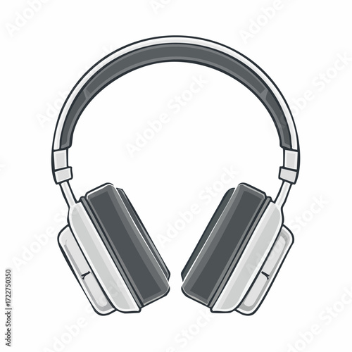 Contemporary audio headphones in a clean line art illustration, showcasing a minimalist design for immersive listening experiences, ideal for digital media and sound playback applications