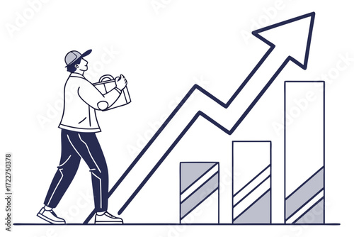 Business growth chart illustration: sales increase, career success | editable svg
