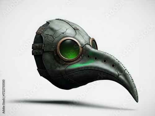 Steampunk Plague Doctor Mask with Green Glowing Eyes, Historical Medical Costume Accessory