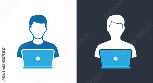 Modern person working on laptop icon set user profile digital technology concept