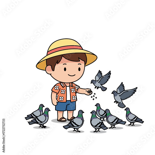 a childs gentle act feeding birds, a summer day delight, isolated on transparent background