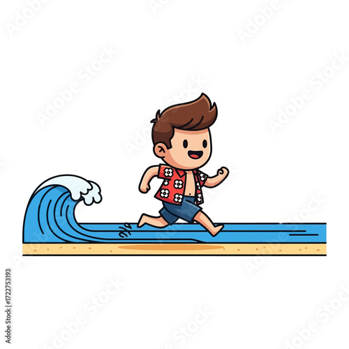 beach fun little boys joyful oceanside run, isolated on transparent background