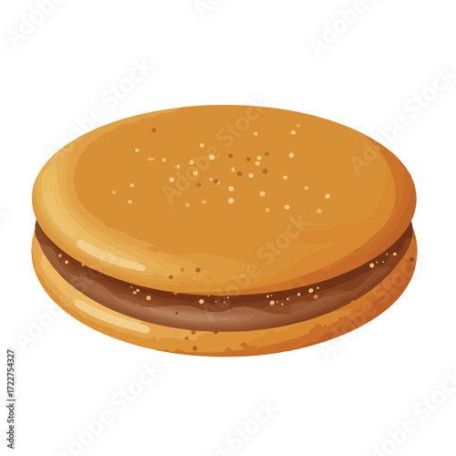 Alfajor, a round argentinian sandwich cookie with dulce de leche filling. Perfect for food blogs, menus, social media posts, and recipe websites.
