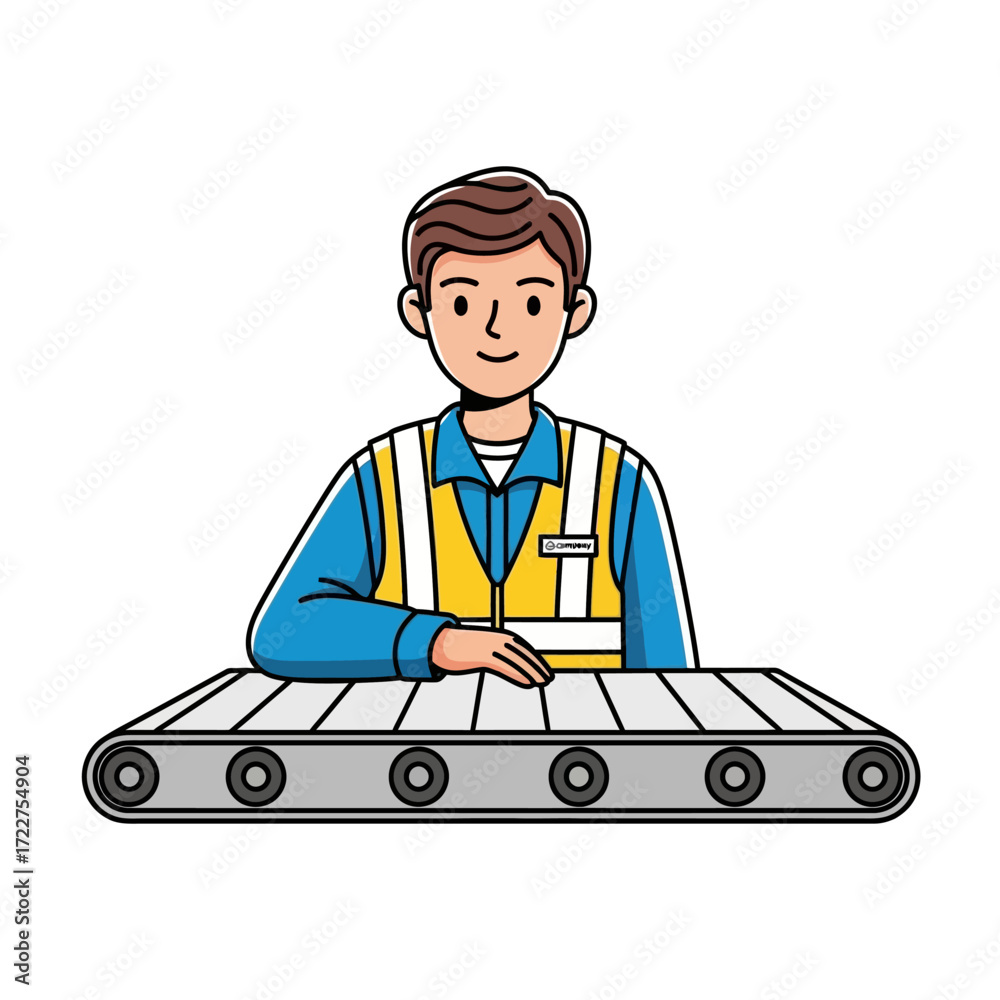 Obraz premium factory workers focused gaze conveyer belt production scene, isolated on transparent background