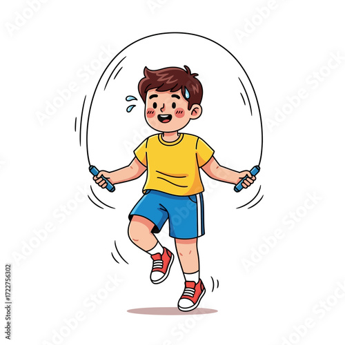 jumping boys energetic jump rope fun a cartoon illustration, isolated on transparent background