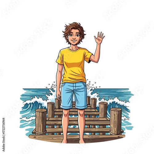 oceanside wave goodbye a teens summer farewell, isolated on transparent background