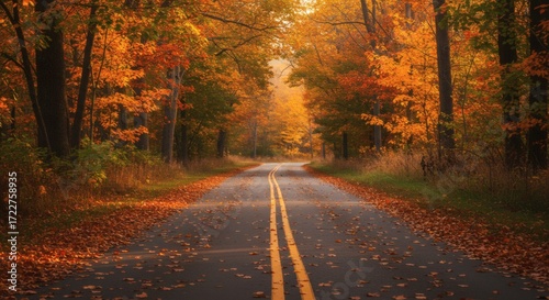Autumn Road A Scenic Drive Through Vibrant Fall Foliage