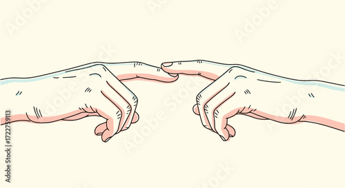 An illustration of two hands reaching to touch fingertips, symbolizing connection, understanding, agreement, and collaboration for social media, marketing, and educational content