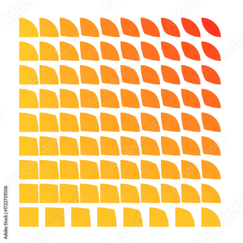 Vibrant gradient pattern of abstract shapes transitions from yellow to red, creating dynamic and modern design. repetitive geometric forms evoke sense of movement and energy