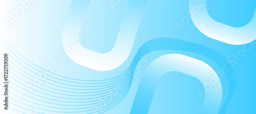 Abstract blue background with curved lines and geometric shapes, creating modern and dynamic design. gradient of light to dark blue adds depth and movement, perfect for digital or print media