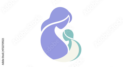 An elegant and minimalist illustration of a mother holding her baby, symbolizing love, care, and family for motherhood-related designs and gentle parenting resources