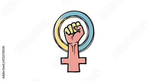 Feminist empowerment symbol with a raised fist in a venus sign for gender equality and women's rights advocacy illustration for social justice campaigns