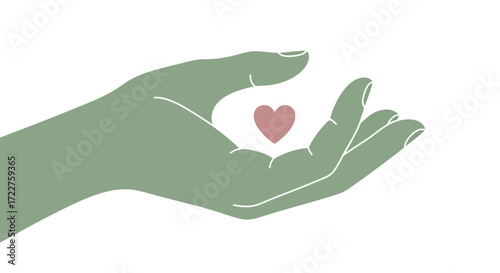 An illustration of a hand gently holding a heart, symbolizing care, compassion, and support for social responsibility campaigns and charitable giving initiatives