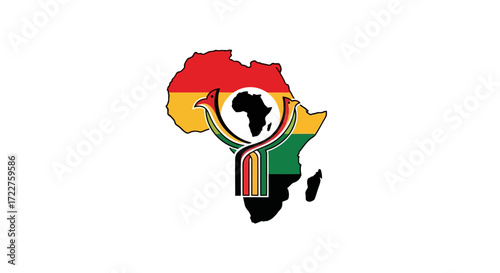 Pan-African Unity Emblem Depicting the Continent of Africa in Red, Gold, and Green, Symbolizing Solidarity, Cultural Heritage, and Empowerment for Social Justice and Cultural Design Projects