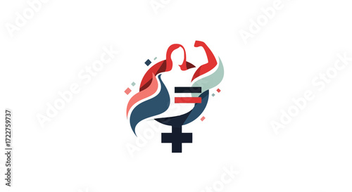 A symbolic representation of female empowerment and equality, featuring a stylized woman with a raised arm and the gender equality symbol, ideal for celebrating international women's day