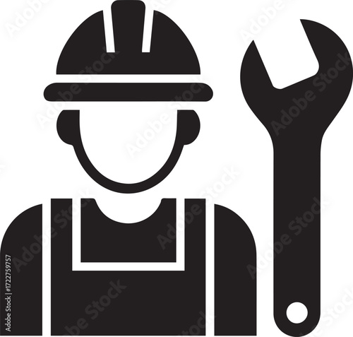 Icon of a mechanic worker with a wrench symbolizing construction repair and maintenance services