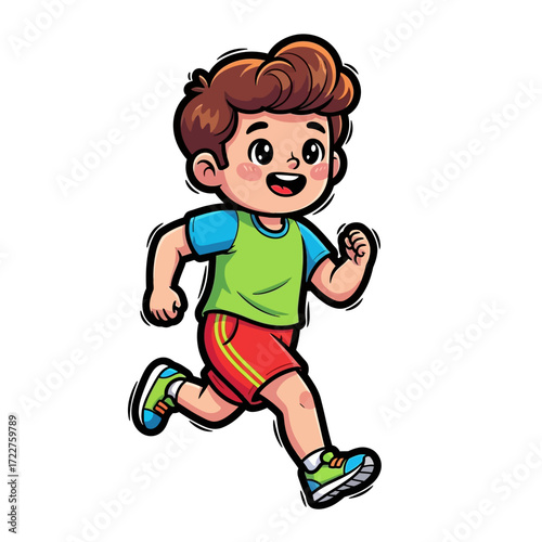 the joyful runner a boys energetic sprint towards happiness, isolated on transparent background