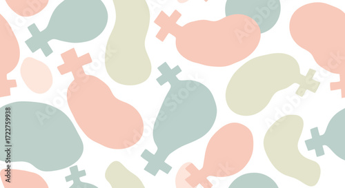 Seamless pattern of abstract female symbols in pastel tones for gender equality awareness and women's rights advocacy campaigns, suitable for backgrounds and feminist designs