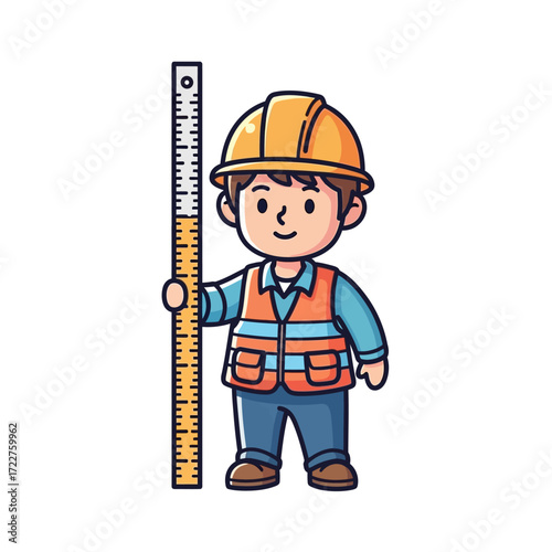 the little surveyor a precise and cheerful cartoon, isolated on transparent background