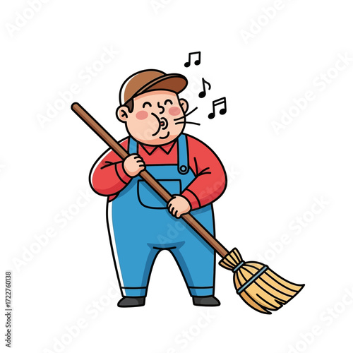 the whistling street cleaner a cheerful tune while sweeping, isolated on transparent background