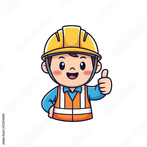 thumbs up happy construction worker cartoon, isolated on transparent background