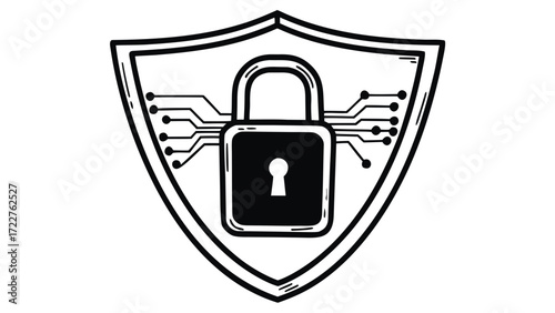 Cybersecurity shield security lock protection safety data privacy network security system digital security 100 char transparent background 