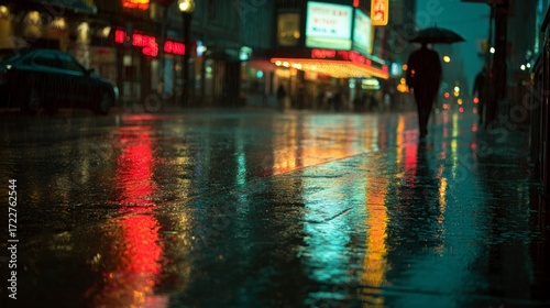 Wallpaper Mural City street rain night person walking Torontodigital.ca