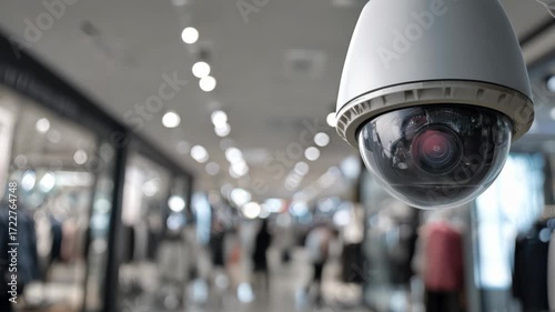 White Dome Security Camera Ceiling Mounted Surveillance System Indoor Office Building Safety Technology