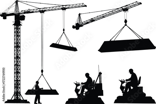 tower crane lifting heavy load construction worker controlling machinery building site industrial equipment operator working project development urban engineering lifting structure safety