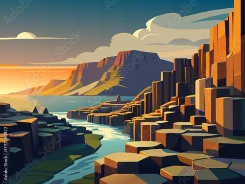 Giant's Causeway Ireland landscape nature illustration