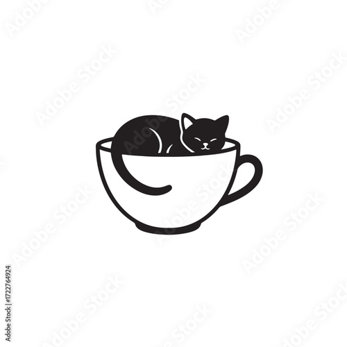 Sleeping kitten in teacup silhouette
