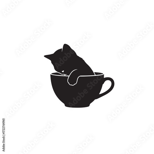 Curious kitten in teacup silhouette