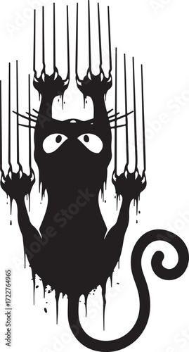 Black Cat Scratching Funny Animal Vector Art and Illustration