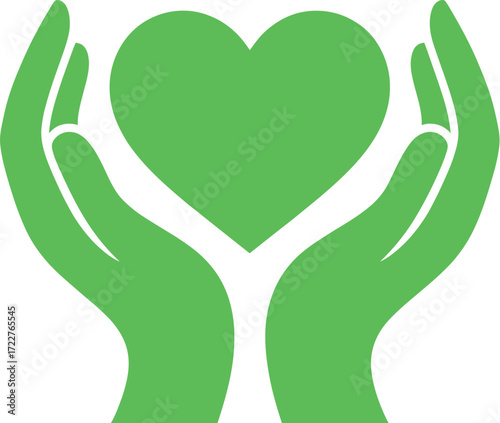 Gentle hands cradling a vibrant green heart, symbolizing care and compassion.