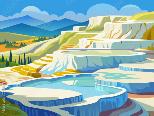 pamukkale turkey hot water nature landscape illustration