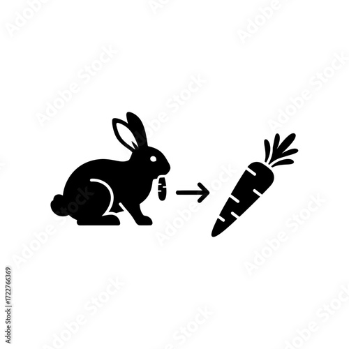 Rabbit consuming a carrot; simple illustration showing diet.