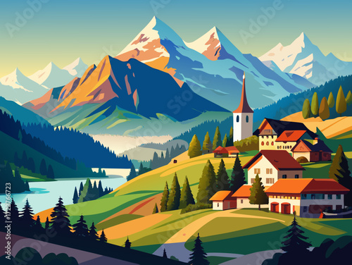 Swiss Alps nature mount landscape illustration